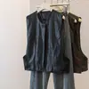 Top Colete Feminino Plus Size Novo Estilo Coreano Gola Redonda Linho Botão Lateral Sem Manga Solto Emagrecimento