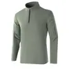 Exclusivo para ventas transfronterizas: Sudadera para hombre de forro polar elástico de nailon-spandex de 300 g para exteriores, con media cremallera, forro polar de doble cara, agradable al tacto, cómoda, color liso
