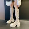 Botas largas de malla transpirable para mujer, nuevo modelo 2025, nicho, tachonadas, de tubo alto, para montar a caballo, adelgazantes, con suela gruesa, que aumentan la altura, botas frescas