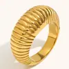 Lele Joias Moda Transfronteiriça Europeia e Americana Anel de Temperamento de Luxo Leve para Mulheres Aço Inoxidável Banhado a Ouro 18K Listras Finas