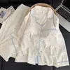 Pijama feminino de algodão nuvem para primavera e outono com bojo, conjunto minimalista de gola de renda, estampa de estrelas, roupa de casa solta plus size