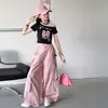 Conjunto de Ropa de Trabajo para Niñas 2026 Nuevo Estilo Celebridad de Internet Infantil Elegante Letra Manga Corta Ropa de Trabajo Pantalones de Pierna Ancha Conjunto Holgado