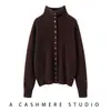 Novo cardigã de malha 100% caxemira pura para outono e inverno, cor sólida da moda, simples e elegante, quente, gola alta, adequado para mulheres que vão trabalhar