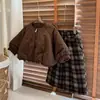 Conjunto de inverno de algodão espesso para crianças 2026 inverno estilo coreano casaco de algodão e calça pantalona para meninas