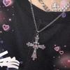 Estilo Gótico Boêmio Pingente Cruz Colorido de Cristal e Diamante Joia de Festival Europeia e Americana Colar para Clavícula de Menina
