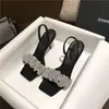 Sandálias de tira estilo novo 2026, salto alto, saltos agulha de verão femininos, sandálias romanas pretas com strass francês estilo fada