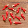 10 Colores 5x19mm Accesorios de Joyería de Aleación para Manualidades Encanto de Planta Esmaltada Dorada Kc Colgante Pequeño de Pimienta 3D
