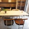 Silla de Comedor Nórdica Minimalista Silla de Cafetería con Respaldo Silla con Respaldo de Madera Maciza Silla de Comedor Sencilla de Lujo Ligero Acero Inoxidable Silla de Hierro