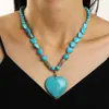 Collar Europeo y Americano con Costuras de Turquesa Aretes de Amor Retro Traje de Joyería Collar Joyería Bohemia Transfronteriza