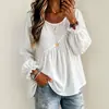 2026 Nuevo Estilo Transfronterizo Estilo Europeo y Americano Ropa para Mujer Color Sólido Cuello Redondo Manga Larga Fruncido Blusa Top Casual Versátil Corte Holgado
