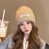 Gorro de lana de estilo japonés para mujer, combinable con todo, para otoño e invierno, con cara blanca, protección para las orejas pequeñas, gorro de punto de estilo coreano con cabeza grande.