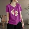 Comércio Exterior Transfronteiriço Novo Estilo Chinês Camiseta de Manga Curta Solta Tamanho Grande Meninas Cheinhas Cobrindo a Barriga Escondendo Gordura Emagrecimento Top Irregular