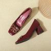 Tacones Altos de Punta Cuadrada, Tacones Gruesos, No Cansan los Pies, Zapatos de Boda Rojos, Nuevo Estilo Primavera y Otoño 2025, Zapatos de Salón de Charol Estilo Francés