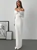 Vestido de Manga Larga Irregular Plisado Ajustado Color Sólido Hombros Descubiertos para Mujer, Nuevo de Comercio Exterior Otoño 2026, Estilo Europeo y Americano