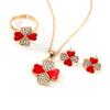 Conjunto de 3 piezas de collar, anillo y pendientes con diseño de trébol de cuatro hojas y diamantes transfronterizos, personalizado con costura de corazón a corazón y flor de cuatro hojas.