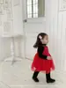 Ropa para Niños de Jenny Estilo Coreano Ropa de Invierno para Bebé Niña Vestido de Princesa Rojo de Malla Navideño Vestido Acolchado para Niñas