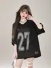 Camiseta Deportiva Casual de Malla Transpirable Estilo Retro Americano con Cuello en V y Manga Corta para Hombres y Mujeres Verano Parejas
