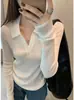 ¡ChuWu STUDIO! Tejido de punto con cuello polo de lana de seda de morera, camiseta básica de manga larga, suéter elegante para mujer 3956