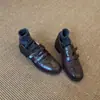 Piel de oveja, estilo retro británico, mocasines de tacón grueso para mujer, planos negros de punta redonda, versátiles para el trabajo, con cierre de velcro
