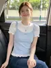 Top de Tirantes para Mujer Estilo Tailandés, Ajuste Delgado, Cuello Redondo, Azul y Blanco, Manga Corta, Impresionante, para Verano 2026, Atuendo de Estilo Suave