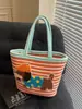Caniche de Dibujos Animados Cesta de Verduras Bloques de Color Bolso de Mano Cachorro Lindo Bolsa Tote de Gran Capacidad Bolsa Cubo de Cuerda de Algodón Tejida para Mujeres