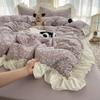 Conjunto de Cuatro Piezas Estilo Encaje Francés Clase A para Dormir Desnudo, Estilo Ins Fresco Algodón Puro Lavado Gasa de Doble Capa Conjunto de Tres Piezas para Dormitorio Estudiantil