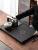 Bandeja de té de piedra negra imitación, juego de té integrado totalmente automático, uso doméstico, adecuado para té kung fu, compatible con placas de inducción, mesa de té grande para sala de estar, material natural