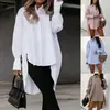 Exportação Europeia e Americana Roupas Femininas Outono e Inverno 2025 Novas Camisas de Manga Longa Casuais Cor Lisa Soltas Gola Lapela Assimétricas para Mulheres