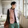 26 Nuevo Estilo de Invierno Chaleco Acolchado de Ramio Top sin Mangas con Botones Retro Chaleco Cardigan Grueso Cálido para Mujer