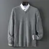 Suéter de Lã Pura Baicai Rong Outono/Inverno Novo Suéter Masculino Gola V Tricô Espesso de Alta Qualidade Camada Base