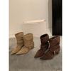 Estilo Western ~ 2025 Estilo Coreano Botas de Pelo Retrô Versátil Sapatilhas de Salto Baixo Cinto Usando Botas de Cowboy Botas Curtas