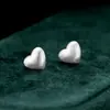 Pendientes de Corazón Cepillados Esmerilados de Plata de Ley S925 para Mujer Coreanos Ins Nicho Simples de Gama Alta Retro Versátiles