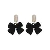 Pendientes Retro de Moño Negro con Circonita Microincrustada, Pendientes de Moda y Estilo para Mujer, Pendientes de Celebridad de Internet Coreana