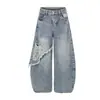 Nuevos jeans de estilo americano de Magic Bear, lavados claros, rotos deshilachados, pantalones holgados de pierna ancha con remaches únicos y diseño hasta el suelo