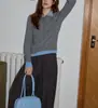 Suéter Chic de Inverno Slim Fit para Mulheres, Tricô Base Espessado com Gola Branca, Top de Lã de Alta Qualidade