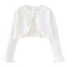 Cárdigan de punto con flor tejida a mano de cuello redondo para niñas, chal, abrigo, suéter para niños, bebé, cárdigan, entrega de una sola pieza