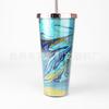Nuevo vaso con pajita de doble capa 1000ML galvanizado, vaso de jugo de doble capa PS, vaso para bebidas heladas de súper gran capacidad, color fijo posible