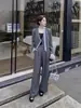 Conjunto de Dos Piezas para Mujer: Chaqueta Corta Estilo Coreano de Moda con Cinta, Temperamento, + Pantalones de Pierna Ancha de Cintura Alta, Nuevo para Primavera 2025