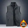 Outono e inverno novo masculino ao ar livre dupla face usar colete forrado de lã multi-bolso casual workwear colete sem mangas casaco