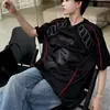 Camiseta Tendência Marca Cool Estilo de Rua para Homens e Mulheres, Manga Curta Americana High Street Secagem Rápida Respirável Funcional Esportiva Patchwork Camiseta de Corrida