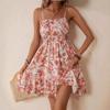Vestido feminino com estampa floral e ombro de fora, primavera e verão 2025, estação independente da Amazon, europeia e americana, transfronteiriça