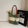 Bolso de Paja Rayado de Color Contrastante Estilo Nuevo Nicho Coreano Bolso de Hombro Bolso de Axila Versátil Casual Gran Capacidad Bolso Tejido
