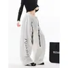 Pantalones de Chándal Casuales para Hombre con Estampado de Letras de Llama Retro Americano, Estilo Callejero Pierna Recta Versátiles Pierna Ancha de Marca de Moda Pantalones Largos