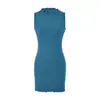 Vestido Falda Elegante con Cintura Ceñida y Cadera Envuelta Estilo Puro Deseo Chica Picante para Mujer Moda Color Sólido Encaje Cuello Semi-Alto Sin Mangas