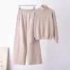Suéter de Gola Alta com Meio Zíper para E-commerce Transfronteiriço Feminino de Inverno Tricô Espesso Moda Conjunto de Tricô Duas Peças Feminino