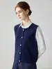 Roupa para o Trabalho: Colete 100% Caxemira para Mulheres, Sem Mangas, Cardigã com Fivela de Metal, Tricô Slim para Camadas