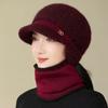Gorro de Invierno para Mujeres de Mediana Edad y Mayores, Cálido Gorro de Punto con Ala Ancha de Piel de Conejo con Forro de Felpa, Gorro de Lana Espeso para Mujer