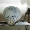 Mingzhenshan Zhi Qingshan Ciruela Azul Nube-Imitación Tapa Tazón Tazón de Té Cerámico Flor de Ciruelo Pintada a Mano Juego de Té Kung Fu