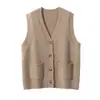 Chaleco de Punto de Cachemira en Capas Estilo Francés para Mujer, Nuevo Estilo Otoño e Invierno, Cuello en V, Sin Mangas, Aspecto Adelgazante, Chaleco de Lana