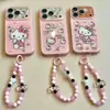 Capa de celular KT com desenho de gato para iPhone 18 Pro Max, Apple 17 Pro, com corrente, bordas arredondadas e design à prova de quedas, estilo fofo